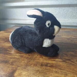 Russ Berrie Realistic Bunnies Black And White Rabbit 8" Plush Toy